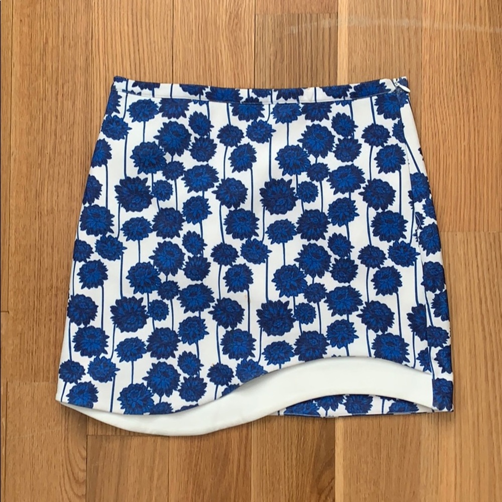 TopShop blue floral asymmetrical skirt